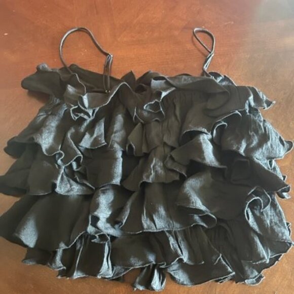 Sweet Lovely By Jen Black layered Ruffle Crop Top Adjustable Spaghetti Straps - Picture 2 of 5